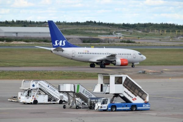 Helsinki, Finland - August 22: SAS Airlines aircraft at Helsinki-Vantaa Airport on August 22, 2018. Helsinki Airport is the main international airport in Finland