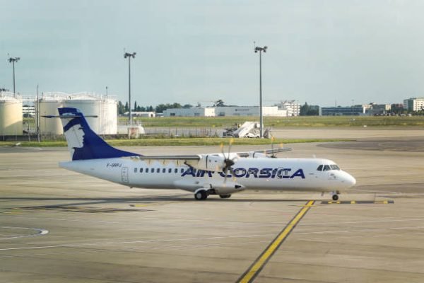 Toulouse, France  - August 08. 2018:  Plane Air Corsica at the airport in Toulouse, France.