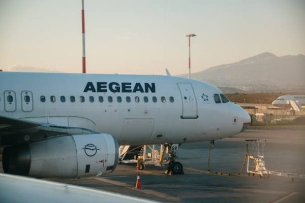 Athens, Greece. 21 March, 2019: An Airbus A320 beloinging to Aegean Airlines, the most important airline in Greece