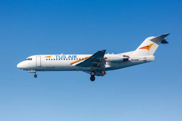 Heraklion, Greece - September 16, 2018: Tus Air Fokker 70 airplane at Heraklion airport (HER) in Greece.