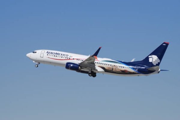 Los Angeles, California, USA: Special livery Aeromexico jet (Boeing 737-852(WL), registration XA-AMN) shown departing LAX, Los Angeles International Airport to Mexico City, MEX.