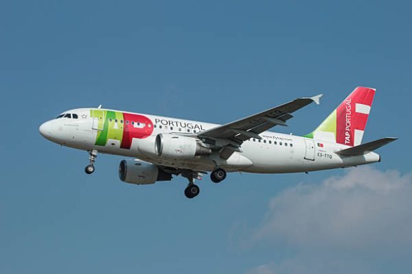TAP portugal Airbus A319 airplane seconds before landing at London international Heathrow airport