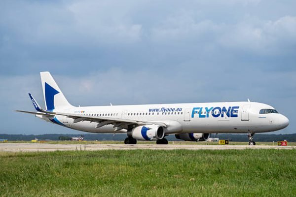 Flyone Airlines A321 is taxiing at MXP Milano Malpensa international airport