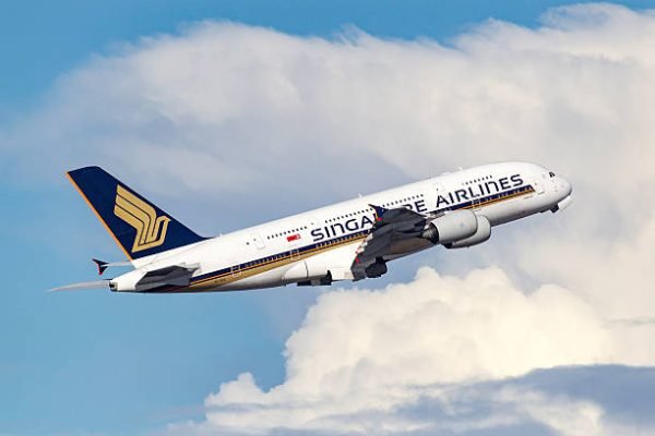 Sydney, Australia - October 8, 2013: Singapore Airlines Airbus A380 (registration 9V-SKB) departing Sydney airport.