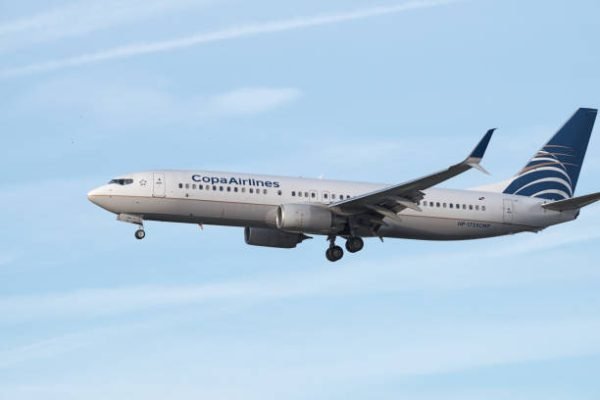 COPA Airlines is the flag carrier of Panama. This image shows a COPA 737 jet approaching Los Angeles International airport for landing.